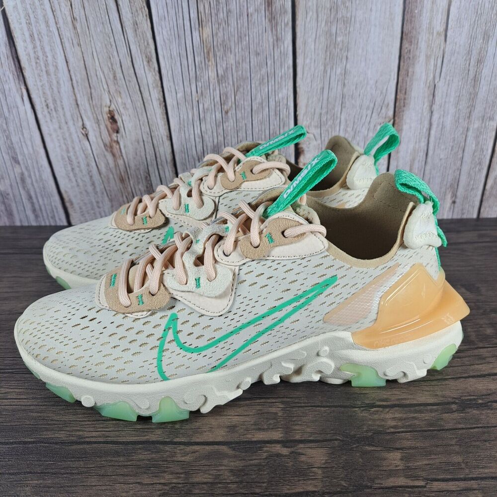 Nike NSW React Vision Lace Up Sneaker Women's Sz 7 Pearl White Green Glow Sesame